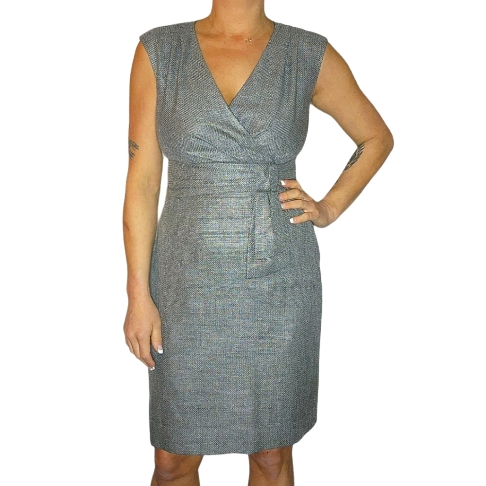 Classiques Entier Grey Midi Shift Dress V Neck Back Zip V Neck Size 8
